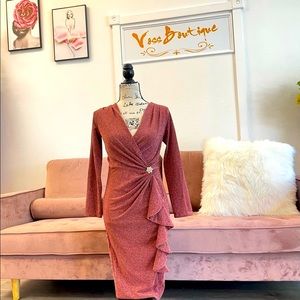 Gold rose/ wine red glitter wrap over short sleeve sequin dress